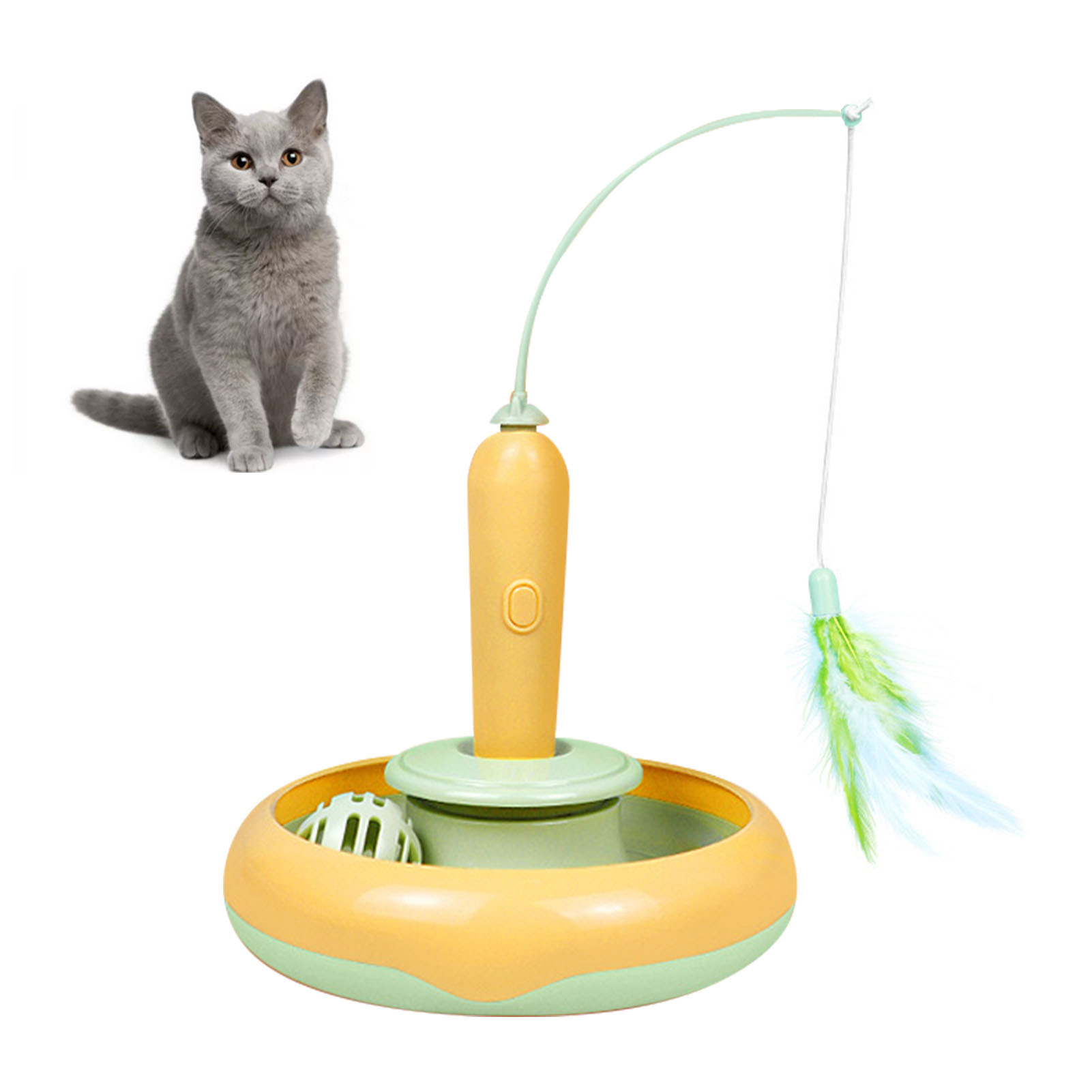 Cat Feather Toy Automatic 360 Degrees Rotating Bell Ball Stable Base Standing Cat Teaser For Family Indoor