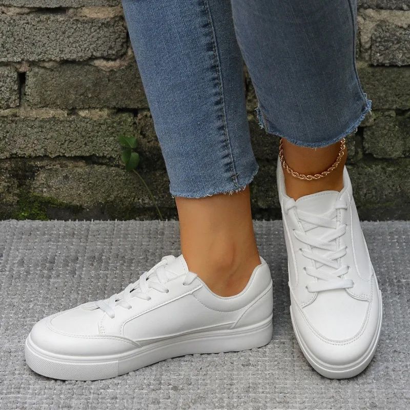 for Leather Sneakers Women: 2024 Spring Trend Casual Flats in Comfort White 4 Comt