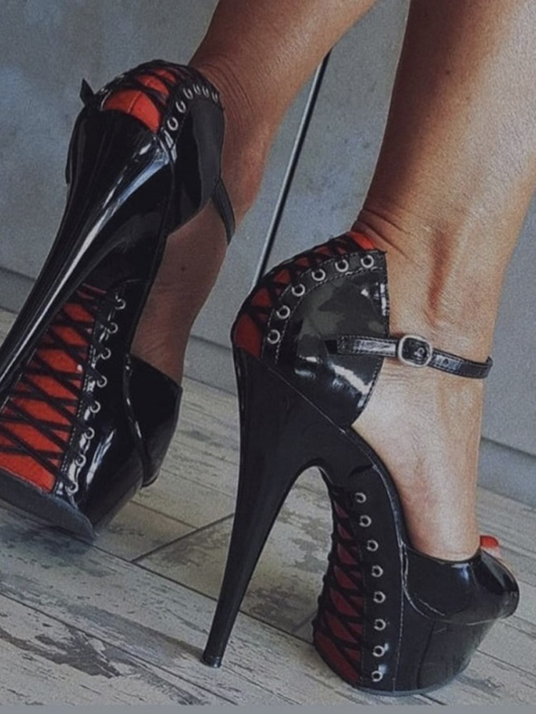 Fashion Women's Gothic Stripper Heels 15cm Nightclub Platform Sandals Sexy Fetish Shoes 6Inch Crossdresser Peep Toe Exotic