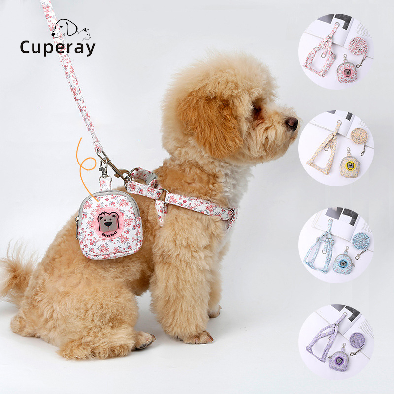 Pet Harness and Leash Set,Floral Dog Backpack Chest Harness Adjustable Size for Small To Medium Dogs and Cats Puppy Accessories