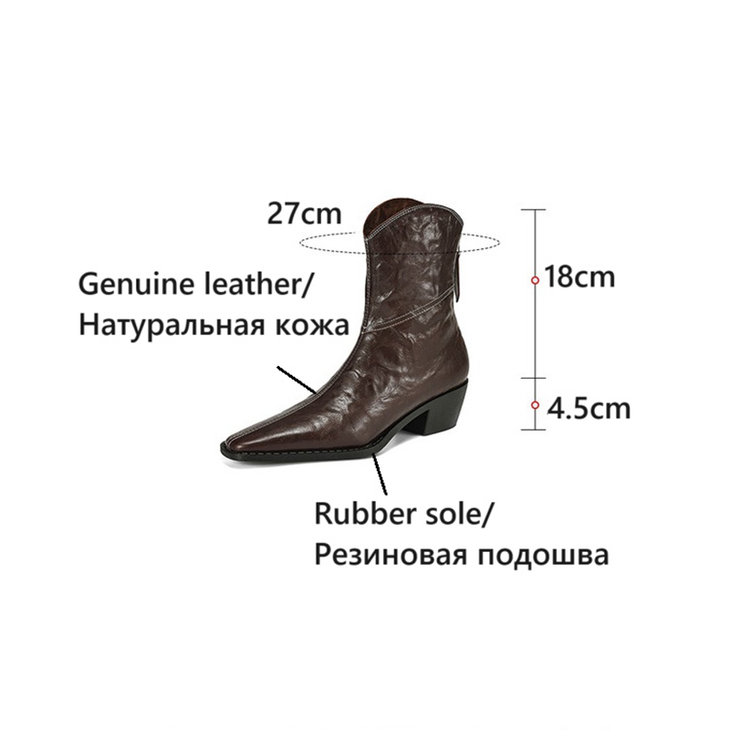 Autumn NEW Genuine Leather for Women Square Toe Chunky Heel Shoes Soft Zip Ankle Concise Western Boots da88