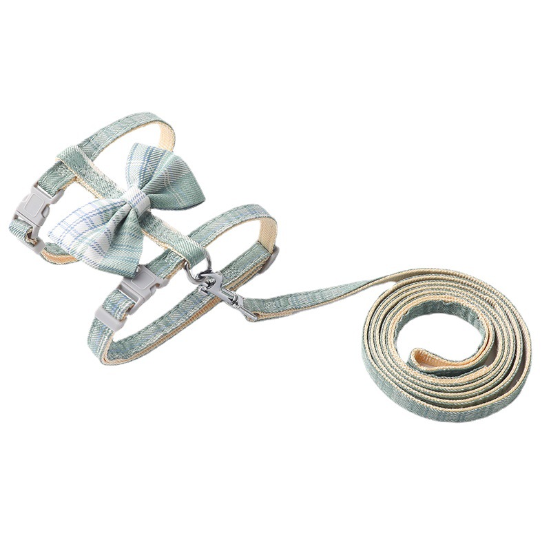 R-shaped Cat Harness and Leash Adjustable Size Plaid Harness with Bow Trim and Leash To Keep Out Break Free Cat Walking for Cats