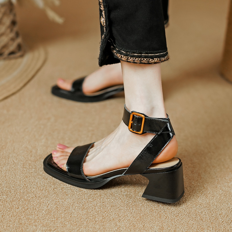 2025 new Summer Split Leather for Women Open Toe Chunky Heel Designer Roman Platform Sandals Gladiator Shoes 45d6