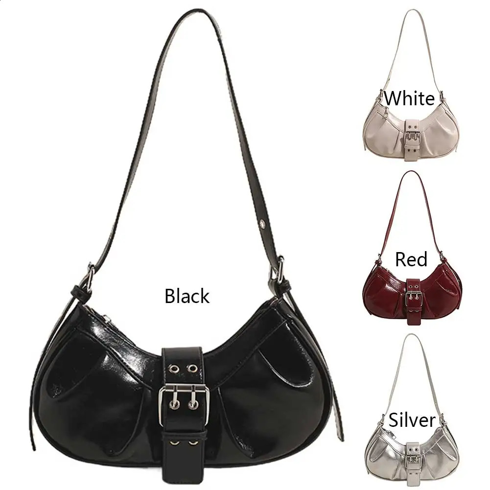 PU Leather Crossbody Bag Y2K for Women Clutch Purse with Adjustable Strap Hobo Bag Buckle Underarm Purse for Travel Commuting 240904