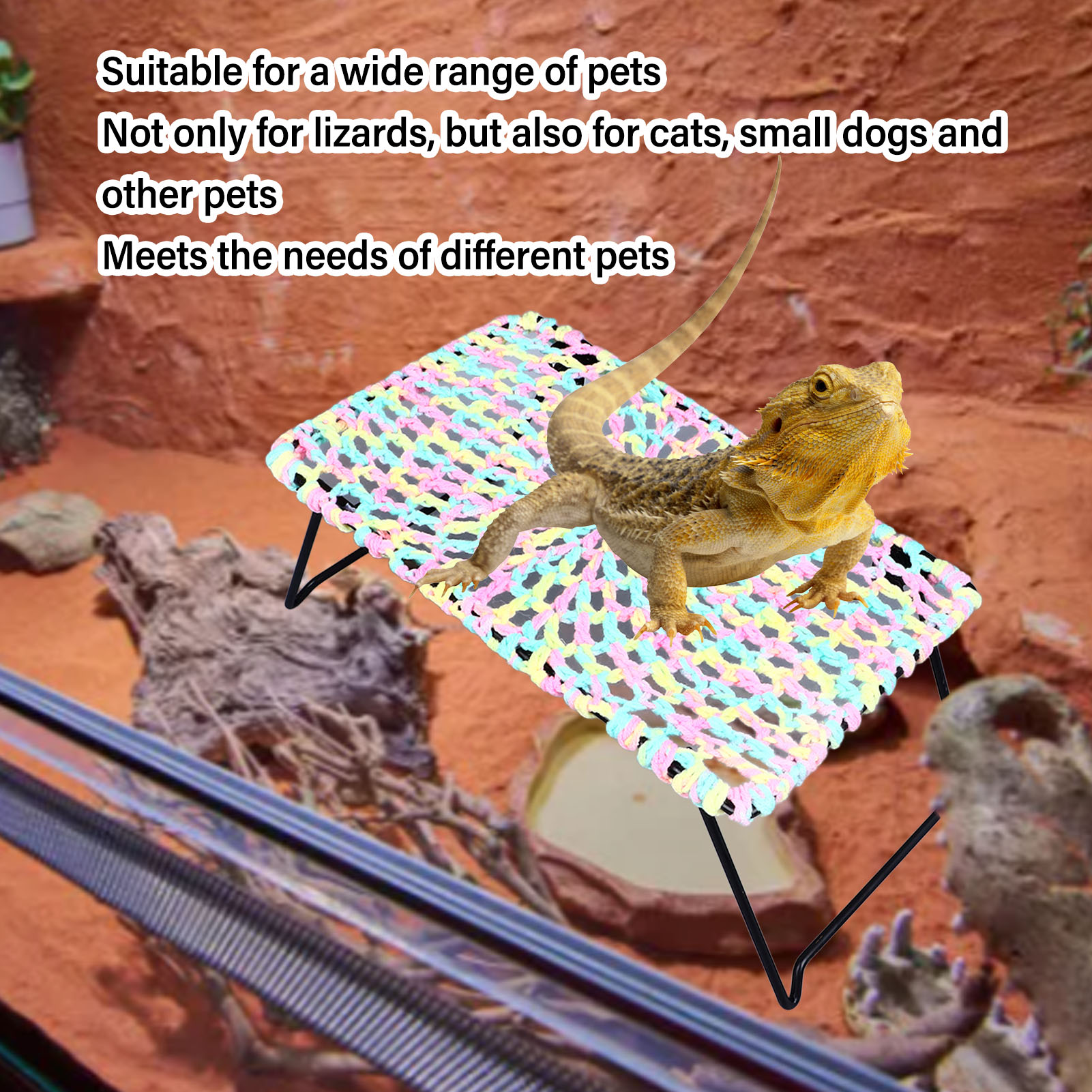 Foldable and Soft Reptile Lounger Bed, Portable, Elevated, Small Animal Bed for Lizard, Cat, Puppy