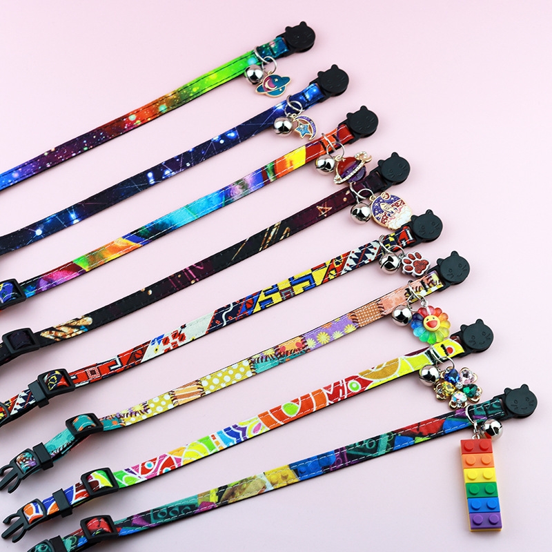 Breakaway Cat Collars with Bell Moons Stars Cute Kitty Adjustable Safe Kitten Collars with Metal Pendant Cats Kitten Accessories