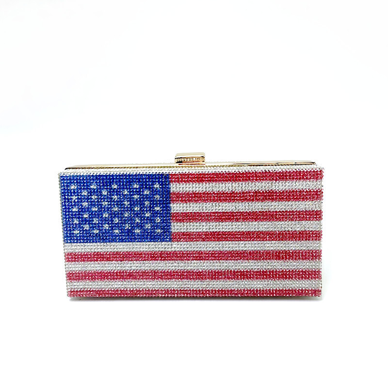 New Hot Dress Dinner Handheld Water Diamond American Flag Party Evening Clutch Bag