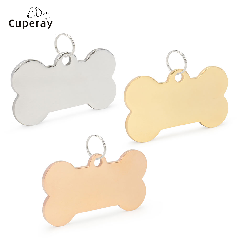 Personalized Cat Collar Pet Name Double Sided Laser Etched Stainless Steel Pet Tag Free Engraved Bone Shape Dog ID Tag Custom