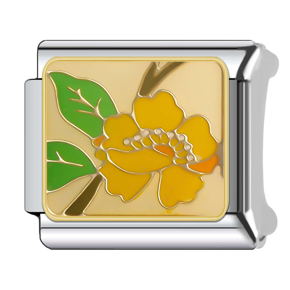 New Women's Gift Yellow flowers Bead Italian Charms Links Bangle Beads Fit 9mm Stainless Steel Bracelet Making DIY For Women Fashion Jewelry acci