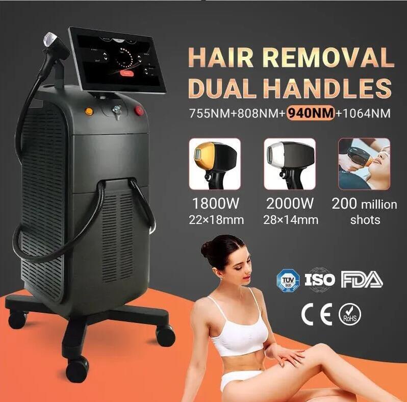 2024 Newest Four waves Titanium ice laser machine for epilation 755 808 940 1064 diode laser hair removal machine 2 times can removal all hair