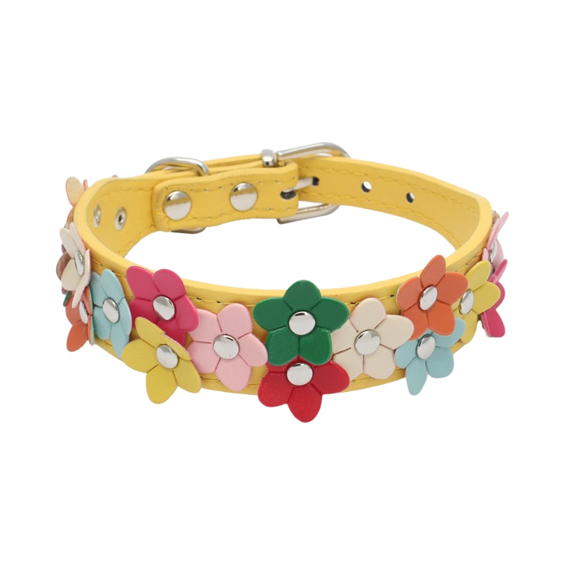 Colorful Flower Pet Dog Collar Leash Cute PU Leather Adjustable Dog Cat Neck Strap Necklace Pet Accessories For Kitten Puppy