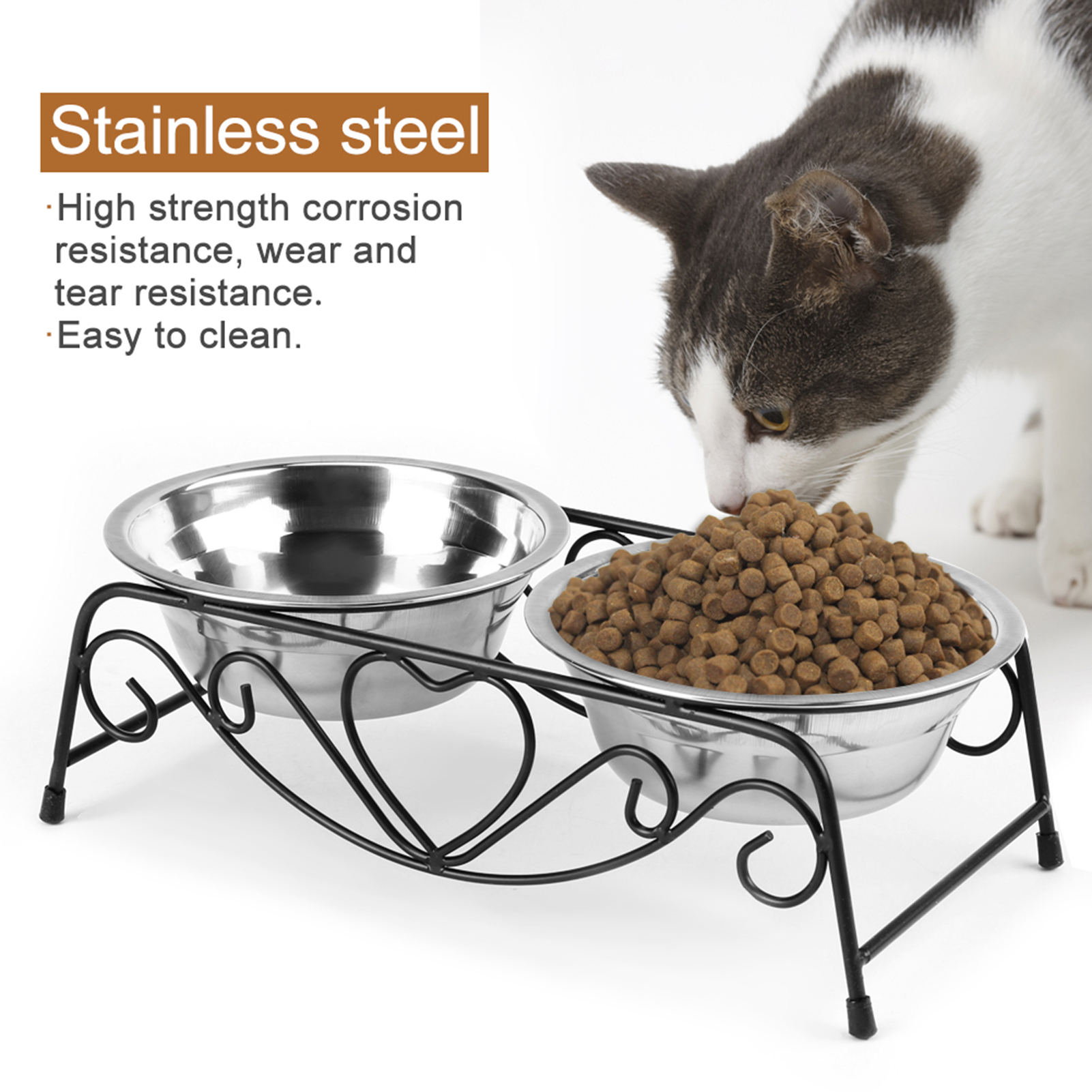 Cat Dog Feeding Supplies Double Pet Bowls Dog Food Water Feeder Stainless Steel Pet Drinking Dish Feeder with Shelf Stand