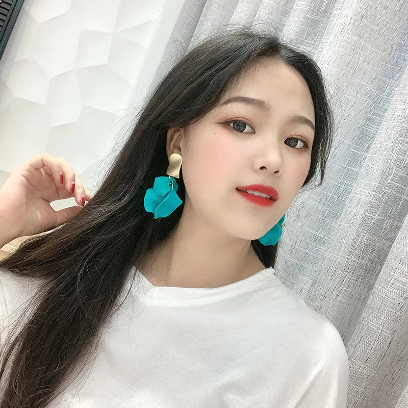 Colorful Rose Petal Drop Earrings For Women Girls Personality Simple Dangle Party Wedding Ear Jewelry 240906