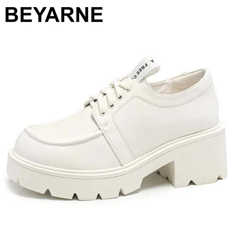 New Women's Oxford Shoes Lace Up Loafers Retro Style Split Leather Material Chunky Platform Round Toe Handmade Shoes