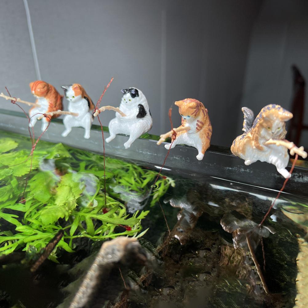 Cute Cat Figurines Aquarium Ornament Fish Tank Decoration for Aquarium Fish Tank Landscaping Decoration