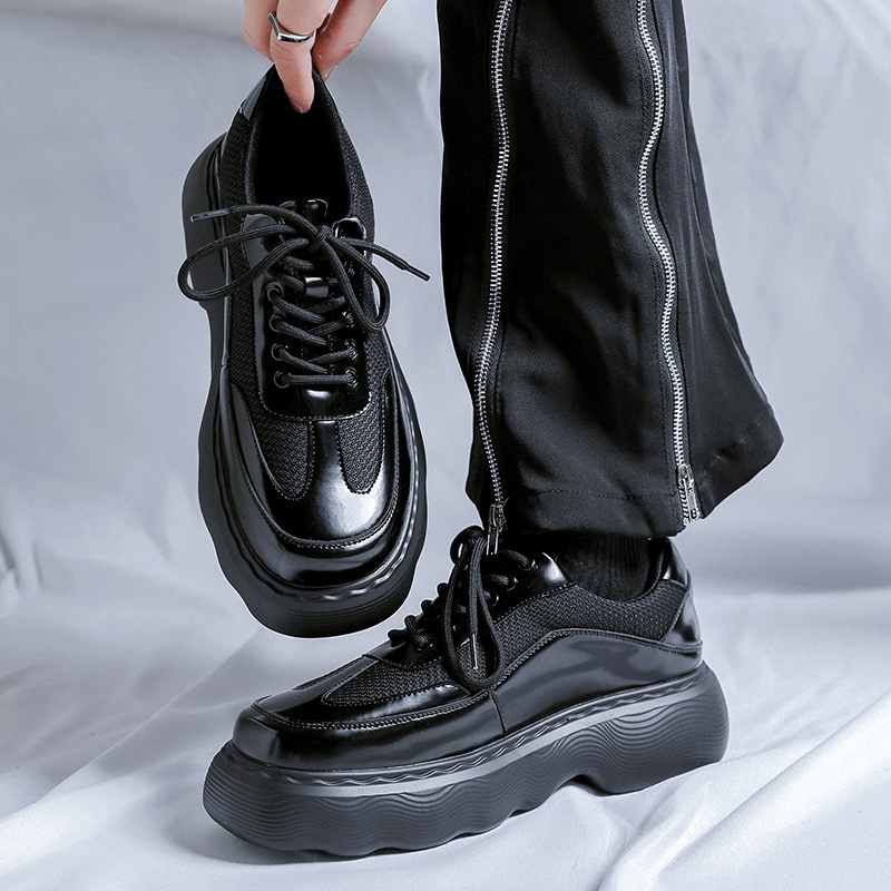 Increase Platform Mens Casual Patent Leather High-quality Leisure Toog Handmade Trend Fashion Dress Shoes 2b36