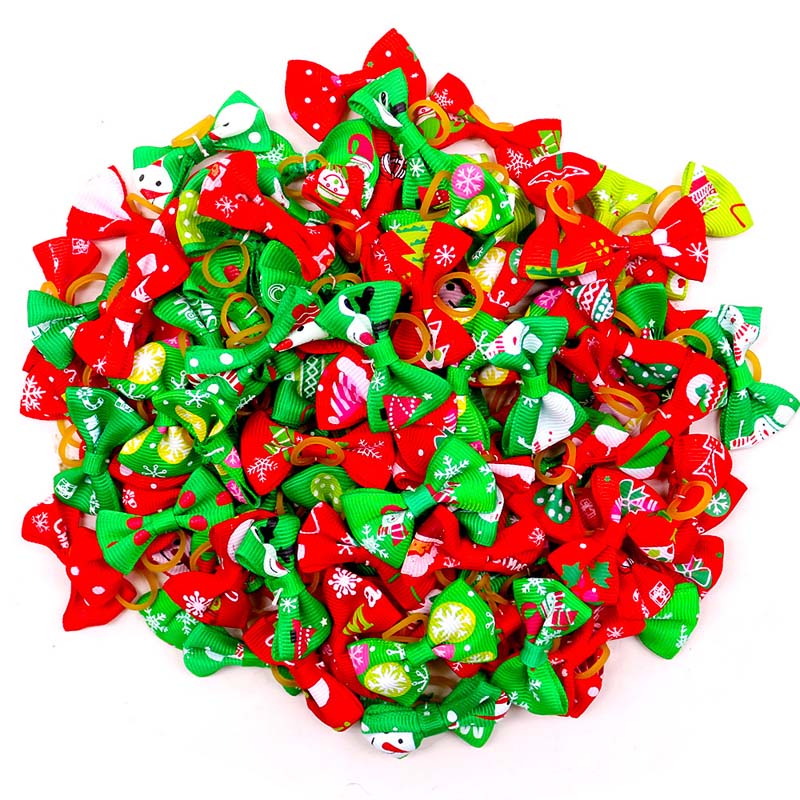 Pet Christmas Elements Headdress Leather Band Dog Hair Accessories Holiday Decoration Bows For Small Dogs Pet Grooming Supplies