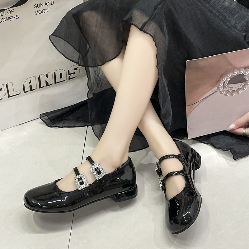 Women's Flats Patent Leather Mary Janes Shoes Square Toe Double Buckle Designer Shoes Black Red Low Heels Female Autumn