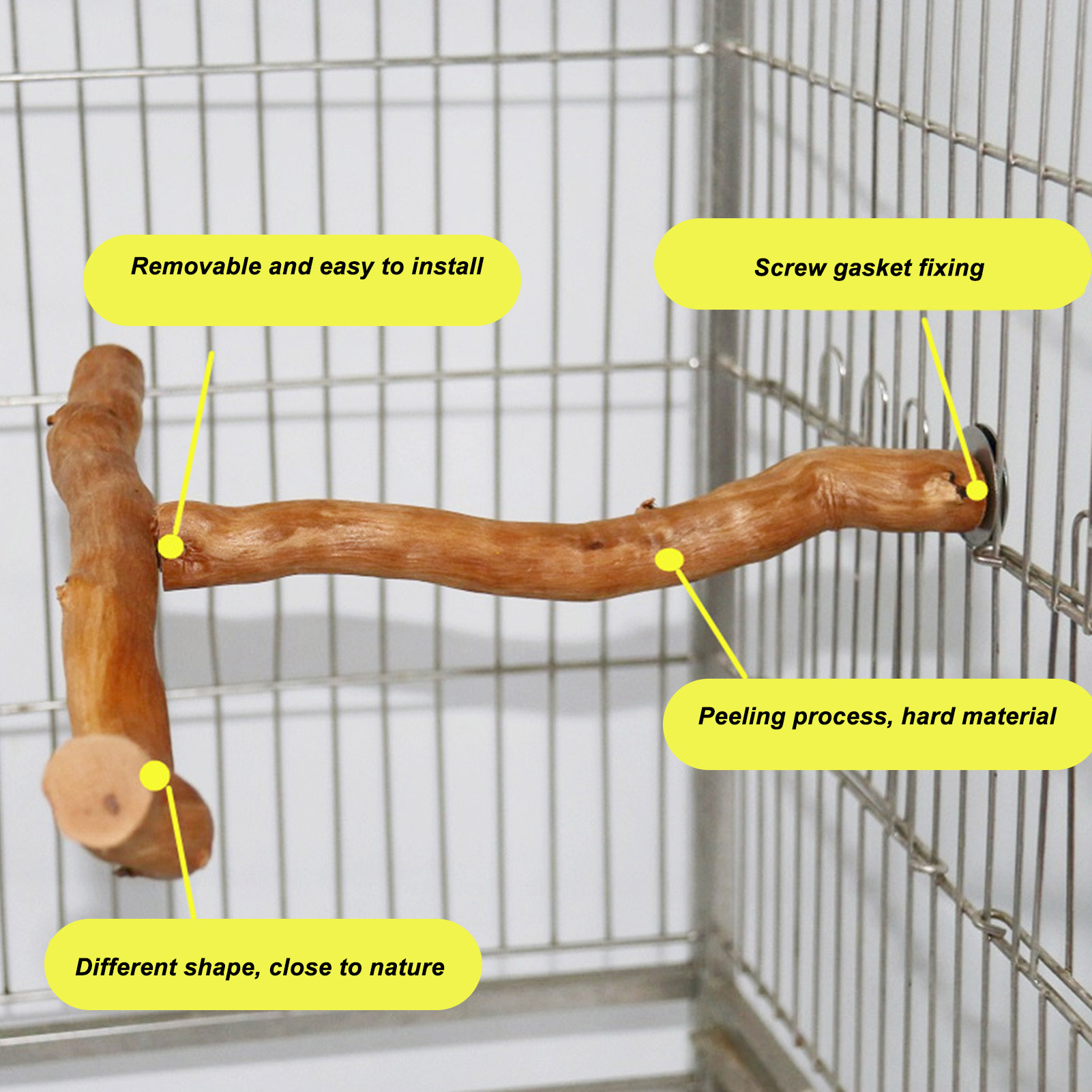 T Shaped Wood Bird Perch Fun Paw Grinding Chewing Exercising Relieve Boredom Wooden Parrot Stand For Bird Cage
