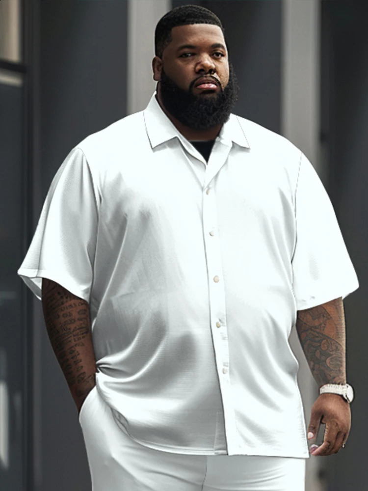Biggmans Casual Solid White Pants Loose Outfits Summer Mens Streetwear Shirt Long Set Male L9XL Large Size Two Piece Suit 240904