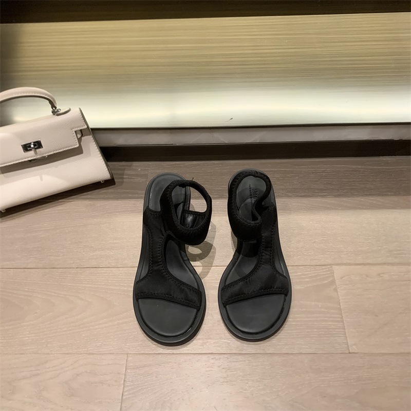 Sandals 2024 Ladies Shoes Summer High Heels Open Toe Suit Female Beige New New Comfort Low Retro Fashion High-heeled Stiletto Elasti db08 -heeled