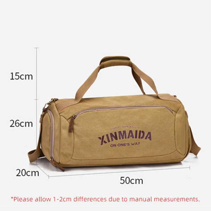 Canvas Travel Shoulder Bag for Men Dry and Wet Separation Casual Handbag Gym Fitness Outdoor Sports Training Large Luggage 240914