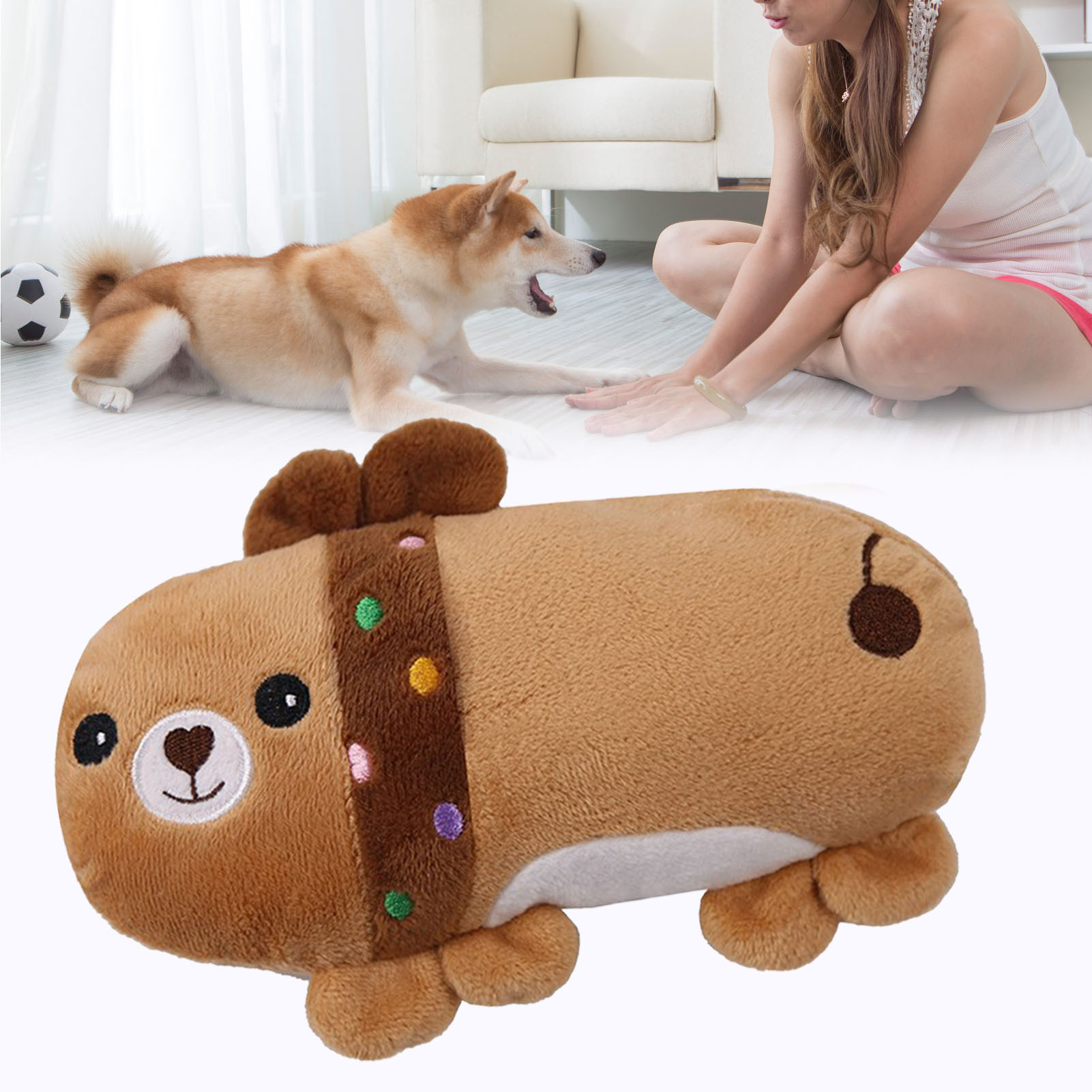 Plush Animal Pet Toy Bite Resistant Teeth Grinding Boredom Relief Cute Throw Pillow Stuffed Dog Toy