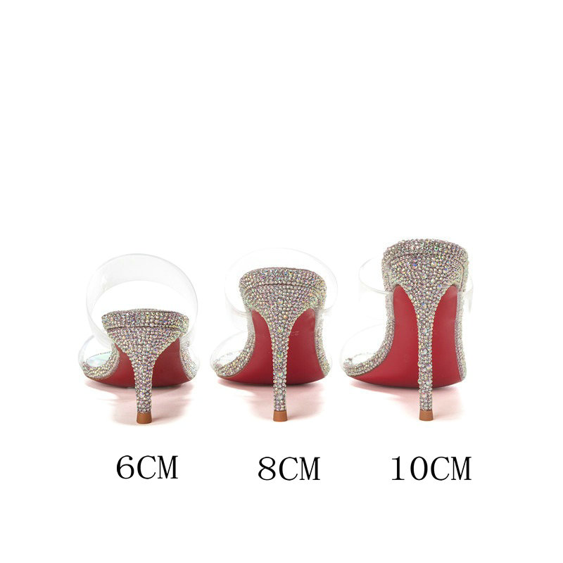 New 2024 Summer Rhie Slippers Women's Thin Fashion Transparent Crystal High Heels Slides 4b2f 797