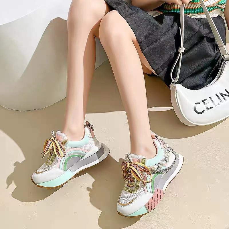 Lace Up Pearl Chain Decorative Women's Vulcanized Shoes Women's Platform Sneakers Zapatos De Mujer Women Shoes