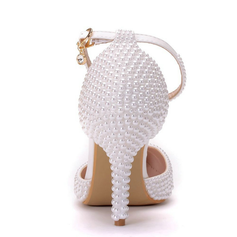 2025 new Pearl White Pointed High Fine Heel Sandals Female Bride Wedding Shoes Party Banquet 52ff