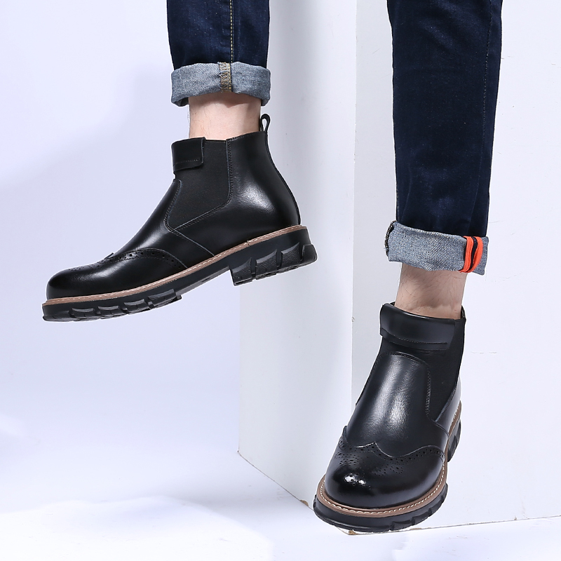 Designer Platform Men's Boots Fashion Dress Brogue Boots Antiskid Genuine Leather Ankle Boots for Men Casual Thick Bottom Boots