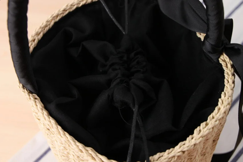cylindrical handbag national style summer vacation woven bag portable bucket with leisure beach 240913