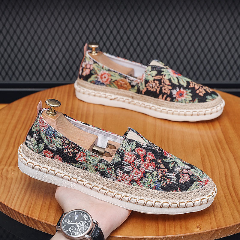 New Shoes for Men Canvas Casual Shoes Summer Trend Print Breathable Slip-on Loafers Street Cool Flat Fisherman Shoes
