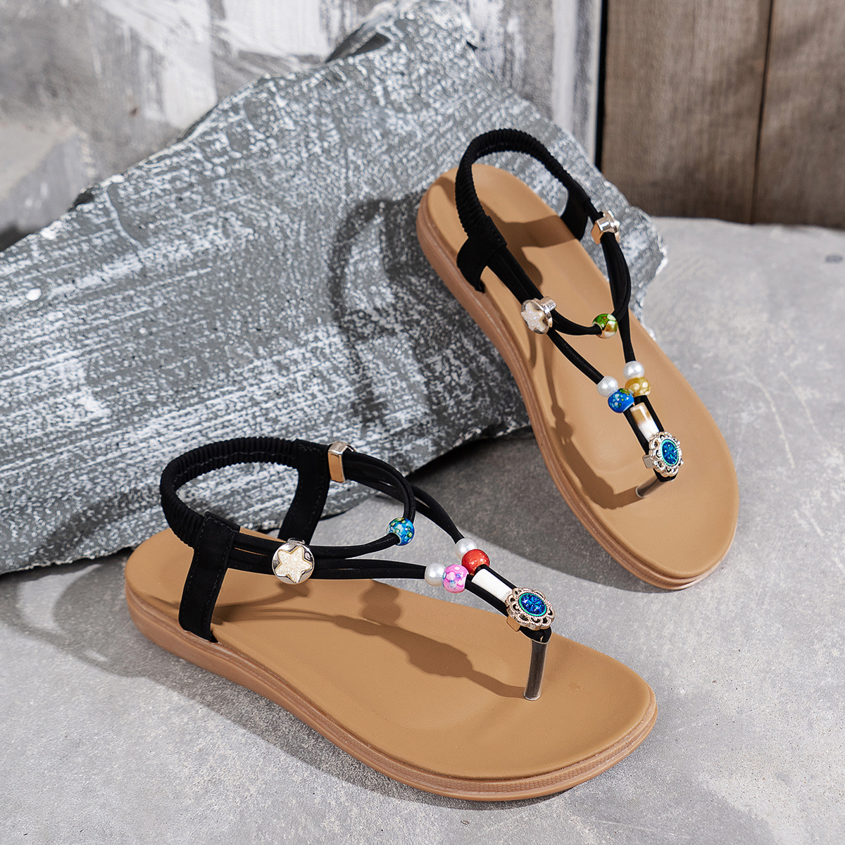 Shoes Comfort for Women Female Sandal 2024 Summer New Large Size Girls New Beach Flat Low Beige Big Canvas Fabric Casual Fretwork El 77e8