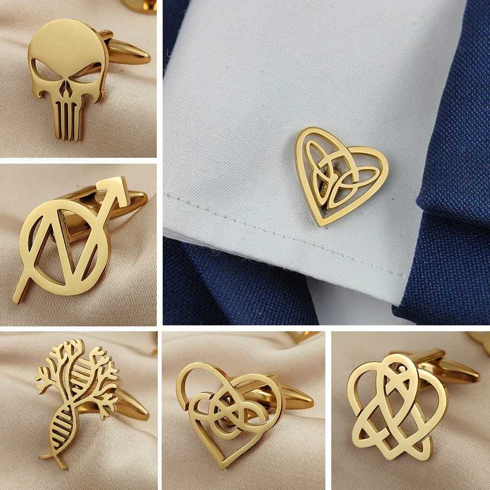 Stainless Steel Geometric Love Heart Cufflinks Men Shirt Buttons Ties for Mens Clothes Decorative Cuff Links Men Jewelry GiftsX240914