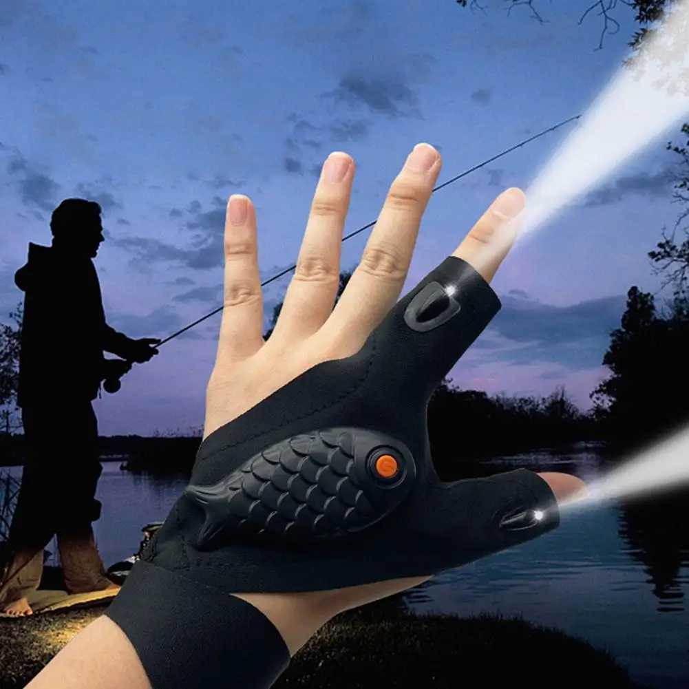Rechargeable Flashlight Gloves Fingerless Gloves LED Lighting Repair Finger Lamp For Outdoor Night Fishing Camping Hiking Tool Y240914