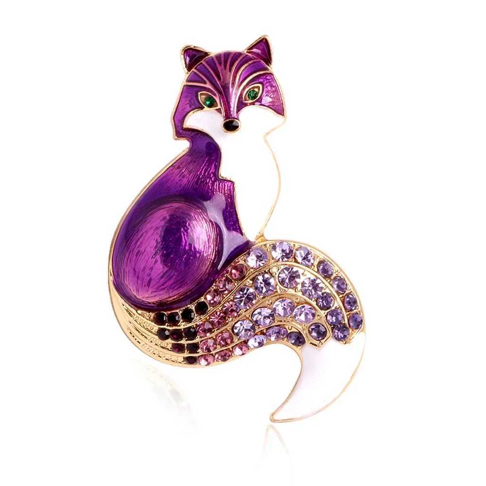 Elegant Fox Brooch Colorful Enamel Imitation Crystal Rhinestone Lapel Pins For Women Badge Alloy Accessories Party Gift JewelryX240914