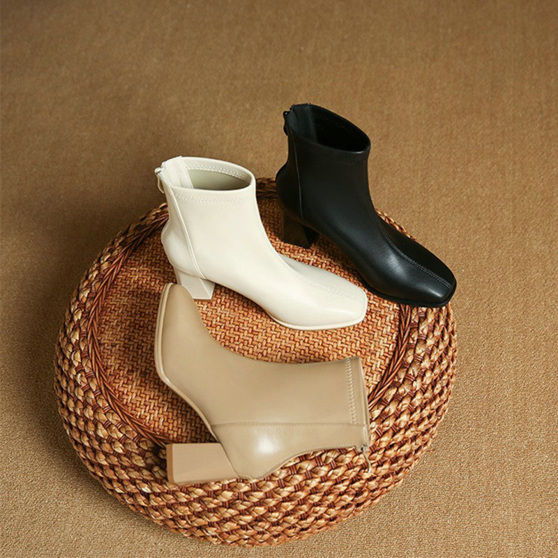 New 2024 Women's High Square Back Zipper Ankle Autumn Single Boot Chunky Heel Boots c033 s