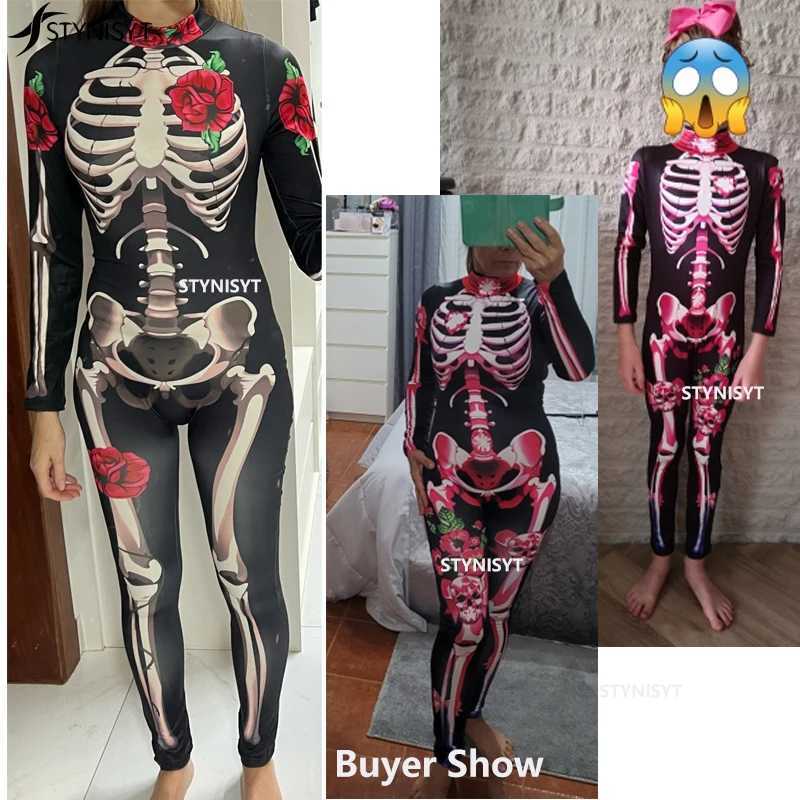 Adult sexy female horror ghost costume rose skeleton Halloween sexy devil jumpsuit children baby girl carnival party death day W240914