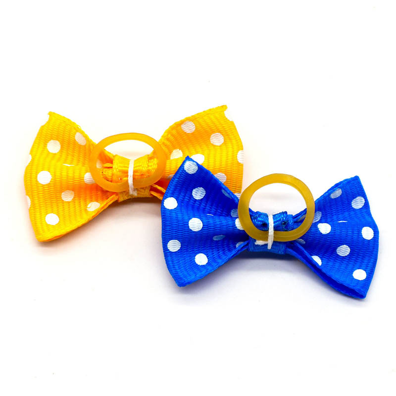 20pcs New Solid Color Polka Dot Bow Leather Band Headdress Cat Hair Decoration Holiday Dress Up Puppy Grooming Pet Accessories