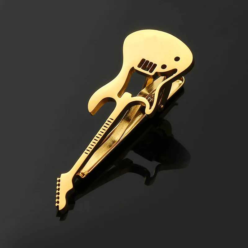 High-grade titanium steel mens personality creative tie clip guitar musical instrument fashion stainless steel light luxury tieX240914
