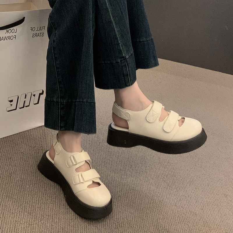 Sandals Roman Clogs With Heel Shoes Closed New Toe 2024 Summer All-Match Gladiator Thick Comfort Girls Outside New Beach Rome Scanda 9de6