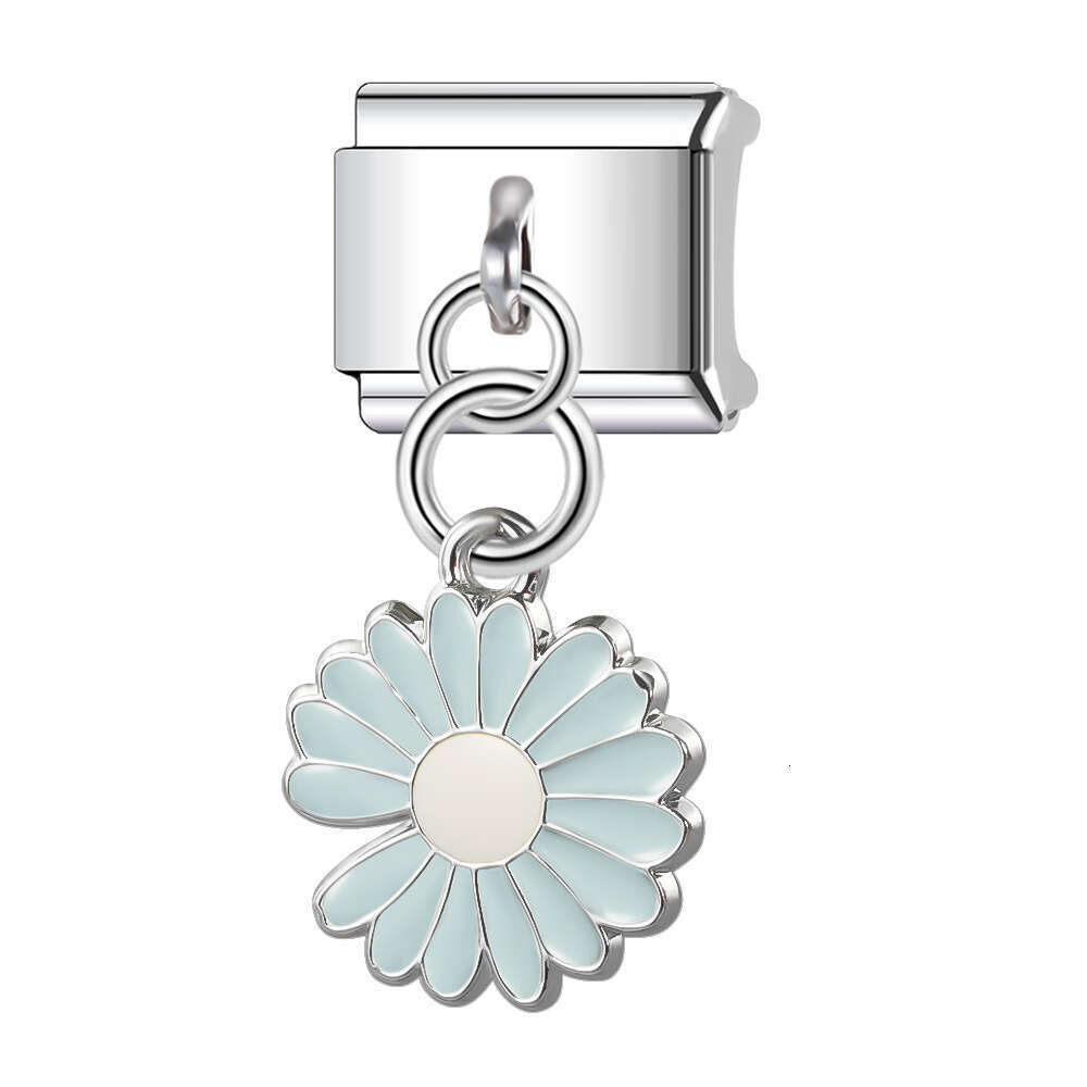 New Women's Gift flowers pendant Bead Italian Charms Links Bangle Beads Fit 9mm Stainless Steel Bracelet Making DIY For Women Fashion Jewelry