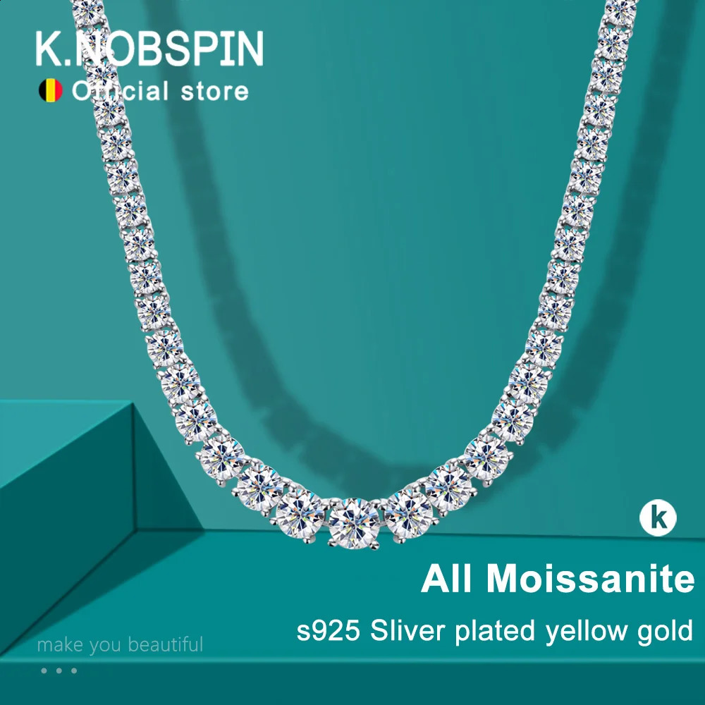 KNOBSPIN D Colored Silica Tennis Necklace 925 Pure Silver Plated 18K Gold Suitable for Women Men Hip Hop Party Jewelry 240912