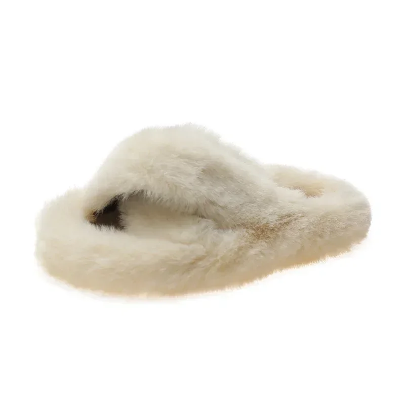 Women's Plush Slippers Wear Korean Version of Autumn/winter 2024 Home Comfort Warm Cotton Slippers Flat Shoes Slippers