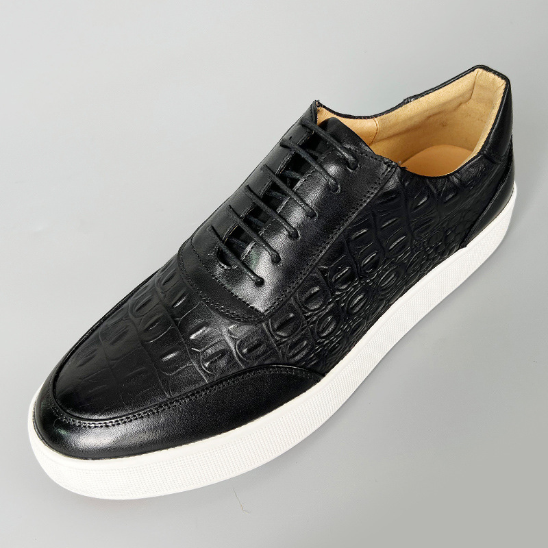 Newest 2023 Autumn Men Genuine Leather Casual Sneakers Lace Up Handmade Crocodile Design Men Daily Leather Footwear Purple