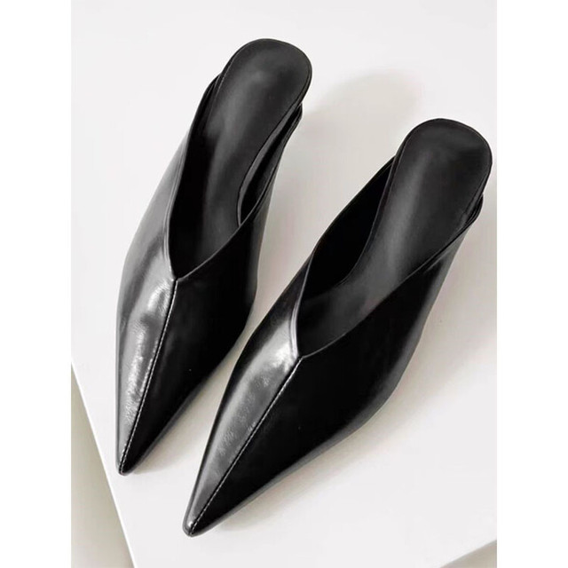 Fashion Summer Minimalist Black White Slippers New Comfortable Women's Low Heel Commuting Pointed Female Student sandals 34-43 bc9d fc5