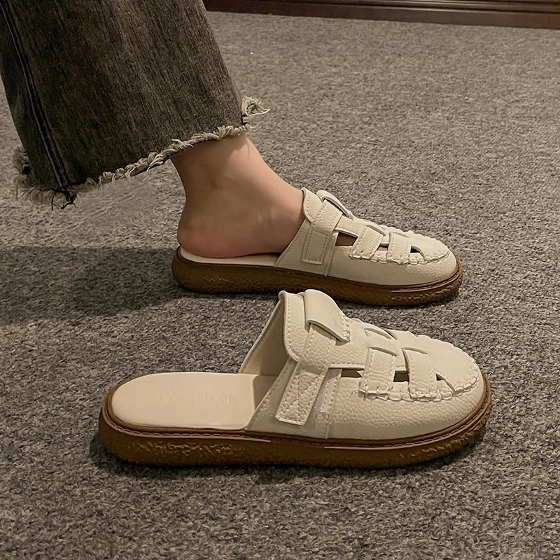 Baotou Sandals Women Wear 2024 Summer New Hollow-out Heelless Thick Sole Lazy Half Slippers Women Shoes Slippers