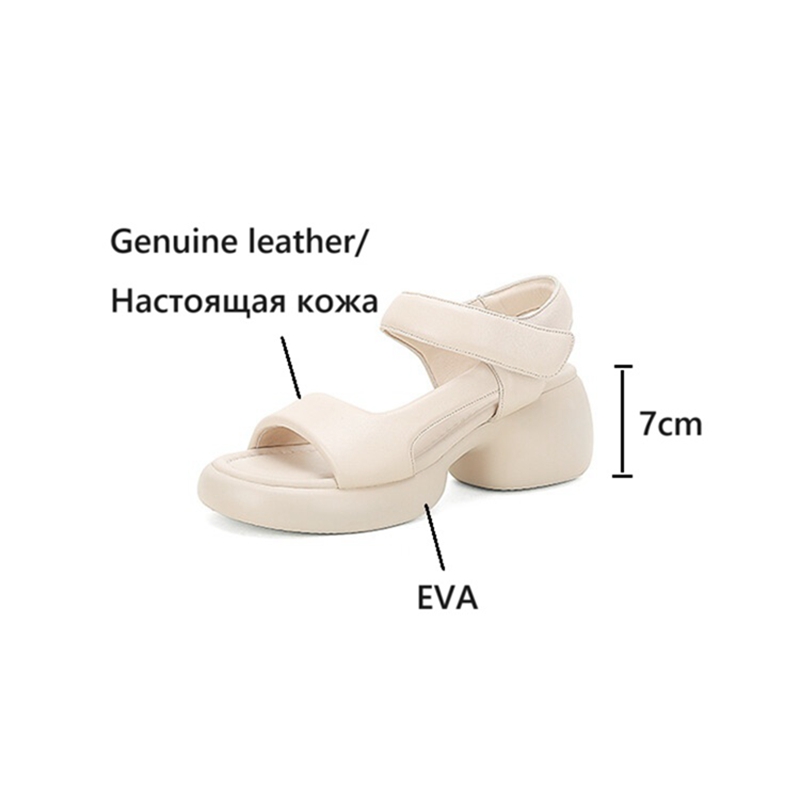 Summer NEW Genuine Leather for Women Round Chunky Open Toe Thick New Heel Shoes Platform Sandals 4283 Platm