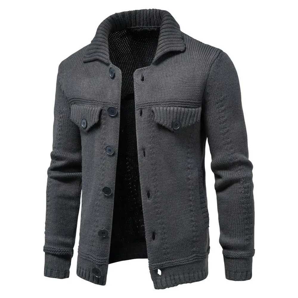 Mens Knitted Sweater Jacket Warm and Thicker In Winter Long Sleeve Cardigan Wool Mens Lapel Workwear Cardigan Outer SweaterXJ240907